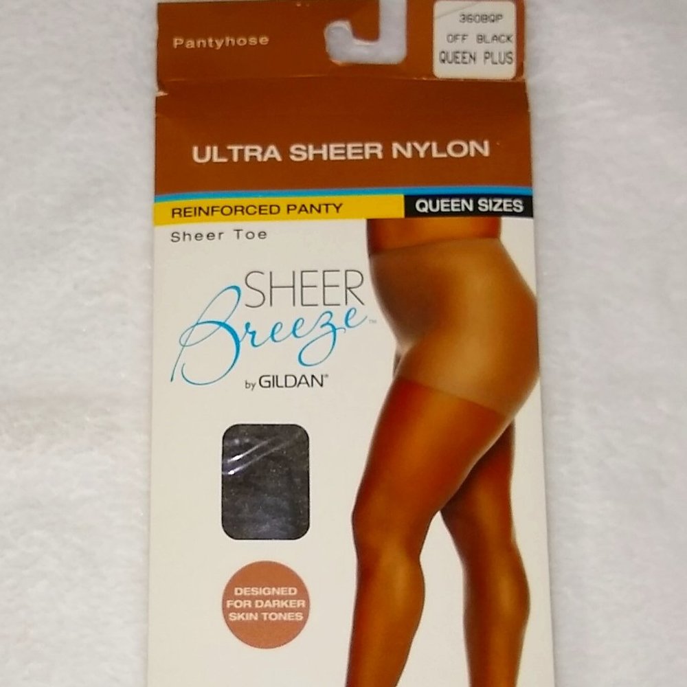 NEW Gildan Sheer Breeze Pantyhose Ultra Sheer Nylon Queen Plus in Off Black